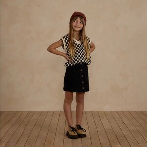 Rylee + Cru Black and Cream Checkered Sweater Vest 8-9y